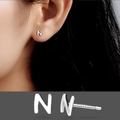Minimalist S999 sterling silver stud earring featuring letter N design and S925 hallmark - Letter N/Pair