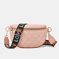 Pink quilted rhombic waist bag with colorful LOVE letter wide strap and gold zipper - Pink
