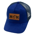 Blue trucker hat with MOM leather patch and cow graphic on breathable mesh back - MOM / Sapphire Blue