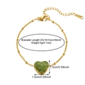 Detail of 18k gold plated stainless steel bracelet with green heart pendant and dimensions - Gold Green Zirconia