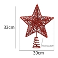Red glittered star tree topper with hollow iron weave design and spiral metal base - 30cm / Red