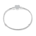 Silberne 3mm Schlangenkette Armband mit glitzerndem Herzverschluss und Zirkonia Steinen - 17cm / Pavé Herzverschluss (LZ45)