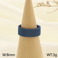 Blue mesh braided titanium steel ring with 8mm width on a wooden display stand - Blue