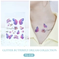 Glitter butterfly temporary tattoo sticker with purple pink gradient designs on collarbone - Gradient Butterfly Heart (FG-038)