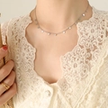 Silver choker necklace featuring multiple heart charms on a delicate metal chain - Steel Heart Necklace / 40+5cm
