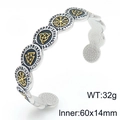 Silver Viking stainless steel open bangle with golden Valknut and Vegvisir symbols - Nordic Viking Rune Gold Silver Style (KB207553-MZOZ)