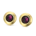 Elegant gold round stud earrings featuring a faceted purple crystal stone inlay - Gold Base Purple Style (KE55650-Z)