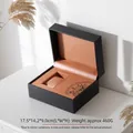 Elegant black PU leather curved watch box with tan lining and clock pattern detail - Rectangle / Black