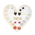 12 pairs of gold and silver stud earrings with heart, flower, and star motifs on card - Style 27 (ER23Y0816) / 12 Pairs Set