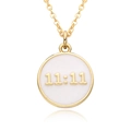 18K gold plated necklace with a white enamel 11:11 lucky number pendant on white background - White (B001)