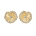 Brushed gold lotus leaf silver studs with radiant texture and halo zircon inlay - 925 Silver / E2169-Stud Earrings / Gold