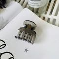 Close-up of a transparent grey shark hair claw clip on an illustrated book page - Transparent Black (Medium 4.8cm)