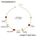 Conjunto de joyas de acero dorado con piedra de cristal rojo y colgante de trébol de cuatro - TXP506-Collar Dorado con Piedra Roja Facetada (38+5cm)