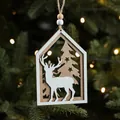 Decorazione natalizia in legno a forma di casa con renna e albero di Natale - Stile Casa Legno Naturale