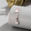 Silver titanium heart navel ring with pink crystals and triangular white inlay - Pink Zirconia Cat Ear + Heart Pendant (Right Single) (A411-3#)