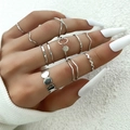 Silver gothic ring set featuring bat skull and serpent designs in vintage heavy metal style - J0652-F-Minimalist Silver Knuckle Ring Set
