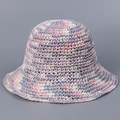 Close-up of handmade crochet sun hat with pink, purple, and beige woven texture - M(56-58cm) / Light Purple