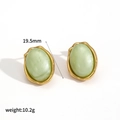Minimalist oval stainless steel earrings with green gemstone in gold plated vintage style - Light Green Style (TE60326-GN)