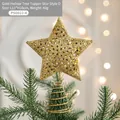 Golden glitter iron star tree topper, 11x16cm hollow pentagram for Christmas decoration - Style D / 11x16cm