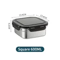 Recipiente cuadrado 600ML de acero 316 con tapa hermética negra y medida de 13,4cm - Caja de Conservación Cuadrada 600ML Con Tapa