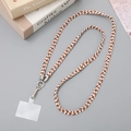Close-up of woven crossbody phone strap with silver metal hooks and clear connector pad - 10mm Wide Rope (K2575) / Brown White