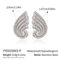 Detail showing dimensions of silver wing earrings in waterproof stainless steel - Silver Wing Style (YYE025003-P)