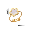 Adjustable golden five-petal flower ring with white shell inlay and sleek steel band - Open End (711 Ring) / White Shell