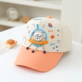 Detail of a children's baseball cap with a 3D cartoon spaceship and husky pilot. - Kids One Size / Spaceship Yellow