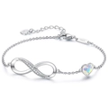 Detailed view of S925 sterling silver infinity bracelet with crystal heart and lobster clasp - Heart Rainbow Crystal / Silver-Multicolor