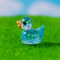 Miniature resin duck figurine with blue glitter inside on green grass, 1.8cm size - No. 1 Blue
