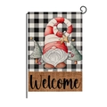 Christmas garden flag with gnome and welcome sign on black white buffalo plaid - 30*45cm / Welcome Gnome (HYQ030-22)