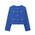 Detailed texture of navy blue tweed jacket featuring vintage gold embossed buttons - XS / Royal Blue