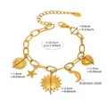 Goldenes Edelstahlarmband mit Sonnen- und Mondanhängern und Maßangaben im Bild - DIY Sonne Mond Stern Armband (16+5cm)
