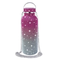 Luxe gradient pink and silver rhinestone water bottle with chain strap and handle - Gradient Pink / 350ml (12oz) With Aluminum Chain