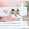 Christmas snowman drop earrings with white pom-poms and rhinestones on a decorative bench - 1 Pair/Set Christmas Snowman