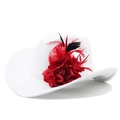 White western cowboy hat featuring elegant red flower and feather accents for party decor - M (56-58cm) / White
