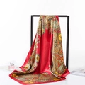 Bohemian paisley satin headscarf in vibrant red and gold floral print square design - 90x90cm / Paisley Red