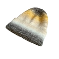 Chic tie-dye gradient knit beanie featuring grey to yellow tones in soft yarn - Grey Beige Yellow Gradient