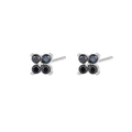 Silver four-leaf clover stud earrings with black zircon stones in a four-prong setting - Silver Black Stone Flower Studs