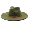 Detail of olive green wool fedora with brown leather band and small metal stud accent - M (56-58cm) / Army Green