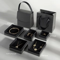 Dark gray and black jewelry gift box set with matching paper bags in various sizes - Size 1 5*5*3cm / Smoky Gray Black