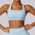 High-impact light blue sports bra and high-waist leggings yoga set for women - 10/M / Sky Blue