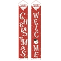 Red festive Christmas door banners with Merry Christmas and Welcome text hanging outdoors - XS-20 Red Merry Christmas/Welcome