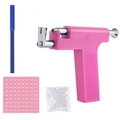 Detailed ear piercing kit with pink applicator gun, steel studs, marker and silicone backs - Pink Ear Gun Kit (Includes 98 Studs + Ear Plugs) / Pink