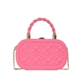 Bolso caja rosa con relieve de corazones, cadena dorada y asa de mano para mujer - Rosa rojo