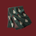 Deep green Christmas knit scarf with beige and red holiday hat patterns - Little Hat Green