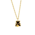 Golden bear pendant necklace with a black shell inlay and engraved love heart charm - Black Shell Bear Gold Color Necklace