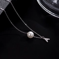 Collier élégant en argent S925 avec perle blanche ronde et pendentif lettre A serti de diamants - Lettre A