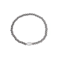Bracelet à billes en acier inoxydable 4mm avec une perle d'eau douce blanche centrale - Argenté