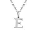Durable silver titanium steel initial letter E pendant necklace with beaded chain - Letter E / Silver